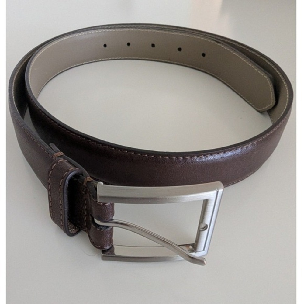 Men's Brown Italian Leather Belt with Silver Buckle Size‎ 36 Dress Casual